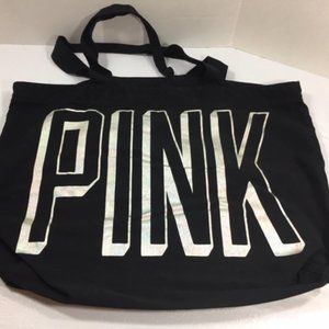 Victoria's Secret PINK Carryall Canvas Black Extra Large Tote Bag 24"x15"